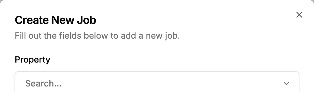 A dialog titled Create New Job, with the description Fill out the fields below to add a new job