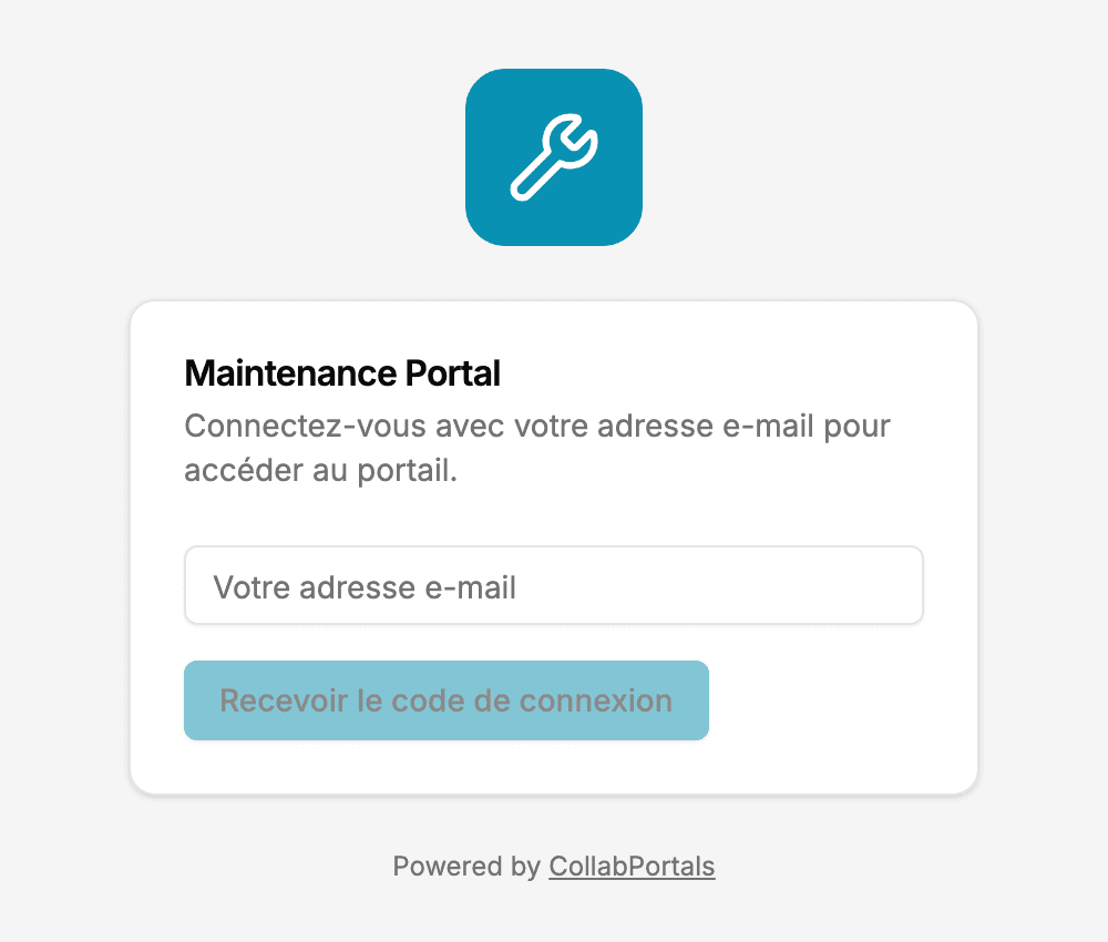 A portal sign-in screen entirely in French, prompting Connectez-vous avec votre adresse e-mail pour accéder au portail
