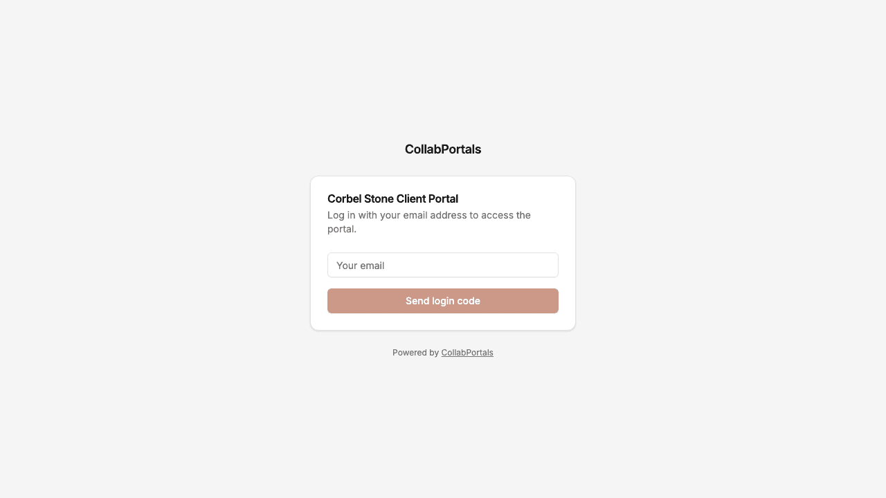 The portal login screen asking for an email address to receive a login code