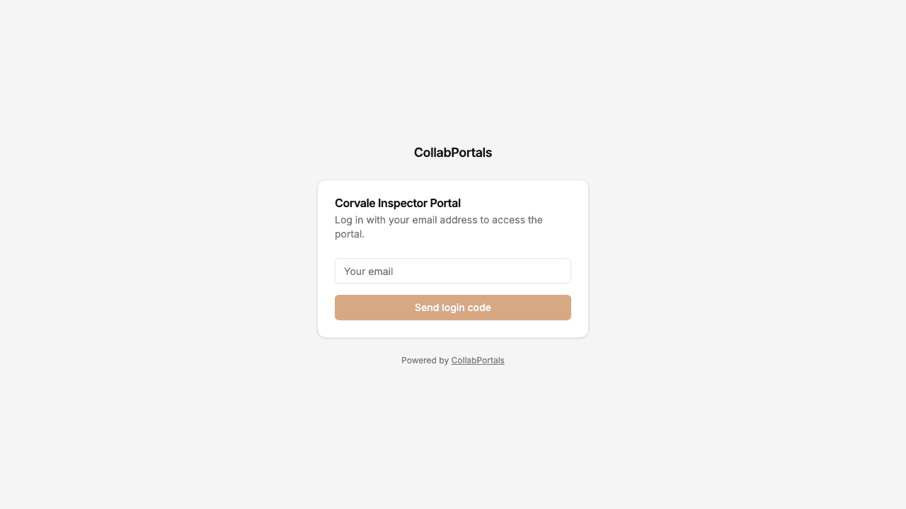 The portal login screen asking for an email address to receive a login code