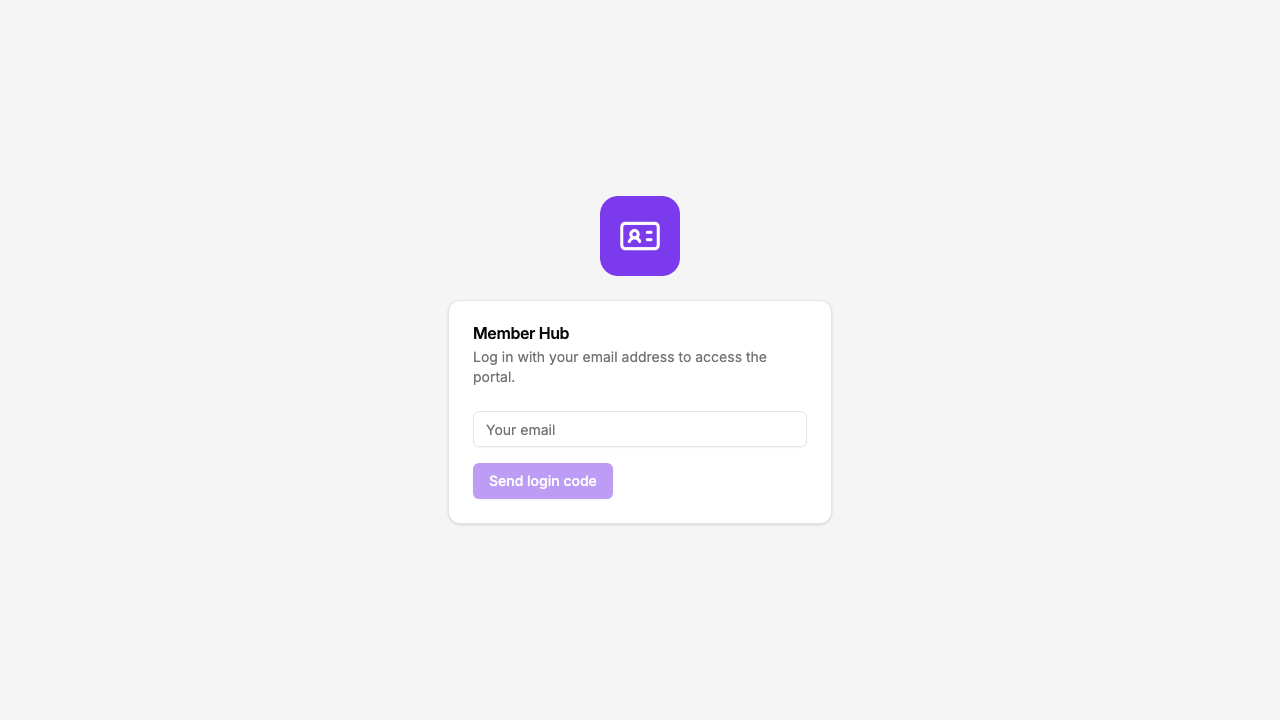 The portal login screen asking for an email to receive a login code