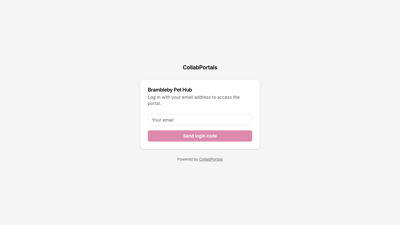 The portal login screen asking for an email address to receive a login code
