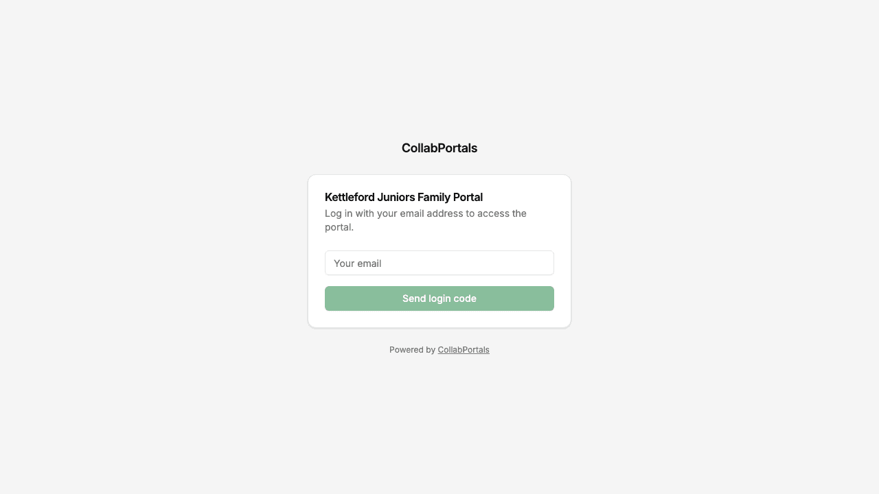 The portal login screen asking for an email address to receive a login code