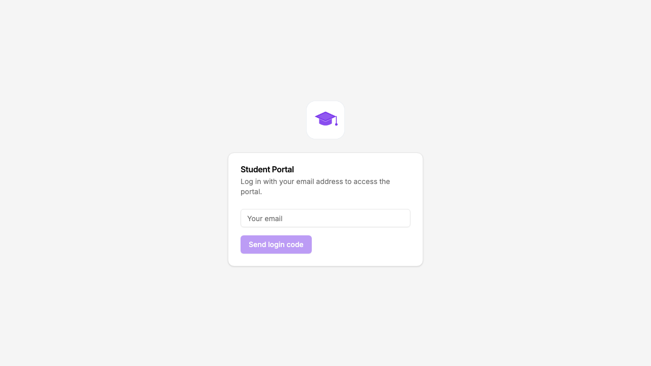 The portal login screen asking for an email to receive a login code